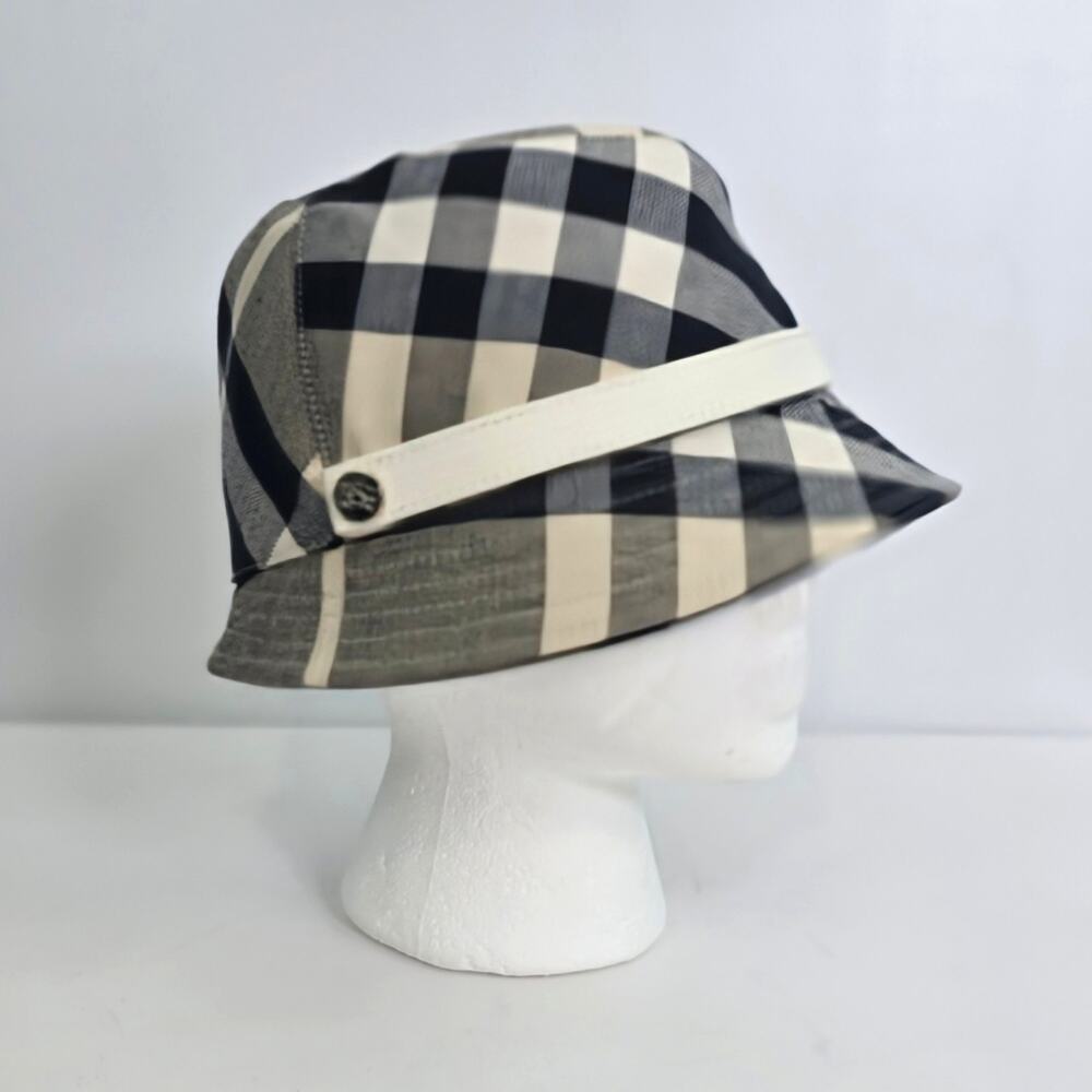 Burberry Nova Check Bucket Hat Leather Strap Brim NWT Size M